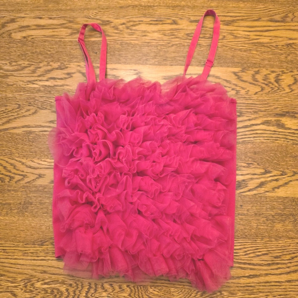 Retro Punk Small Womens Hot Pink Ruffle Tulle Tank Top Date Night Club 80s